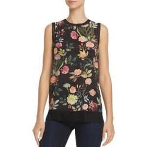 THEORY Lewie Silk Sleeveless Cottage Floral Top Pullover S